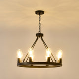6-Light Matte Black Wagon Wheel Chandelier Farmhouse Modern Small Round Chandelier for W1592P265766