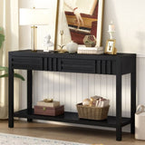 U_STYLE Ash Veneer Modern Style Console Table, Striped Design, Suitable for Entryway, Corridor, N711P230810B