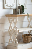 35.5" x 14" x 32" Distressed White and Natural Wood Shelf Tray, French Country Console Table W2078141936