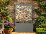 30.71"H Light Gray Metal Leaf Cutout Outdoor Water Wall Fountain with LED Lights, Modern Waterfall N765P355061G
