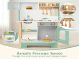 Kids Wooden Play Kitchen with 13 Accessories, Pretend Cooking Set with Chalkboard for 3, 58268723