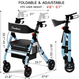 Foldable Rollator Walkers with Seat for Seniors, 450 lb Capacity, 8" Wheels, 18" Big Seat, T3815P361059