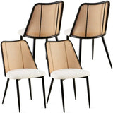 ZUN Off White Rattan Dining Chairs Set of 4,Boucle Chairs with Natural Cane Back, Upholstered Dining W1164P218673