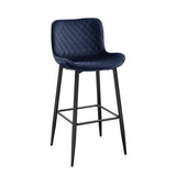 Set of 2 Pub Height Chairs Dark Blue Velvet Upholstery Modern Casual Dining Furniture Metal Legs, B011P234283