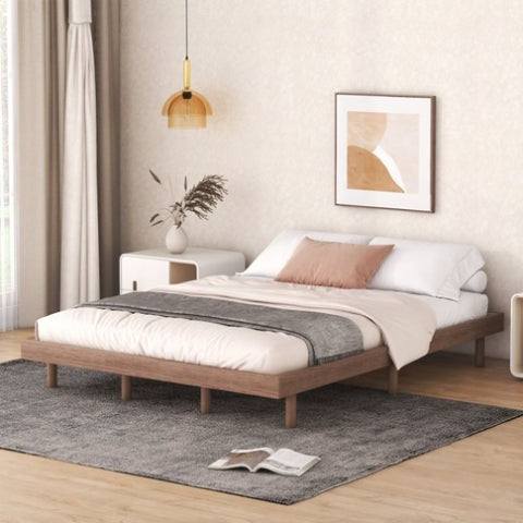 ZUN Modern Design Queen Floating Platform Bed Frame for Walnut Color W697123296