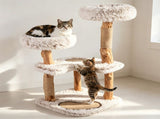 40" Natural Solid Wood Cat Tree Tower, Boho Style Cat Condo with Washable Plush Cushions & Jute 45890218