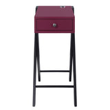 Burgundy and Black Side Table with USB Ports B062P185647