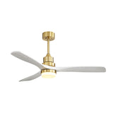 ZUN 52 Inch Ceiling Fan With Dimmable Led Light 3 Solid Wood Blades Remote Control Reversible DC Motor W882P235358