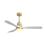 ZUN Indoor 52 Inch Ceiling Fan With Dimmable Led Light 6 Speed Remote Gold 3 Wood Blade Reversible DC W934P145947