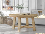 Farmhouse Round Extendable Dining Table with 16" Leaf Wood Kitchen Table 08336730
