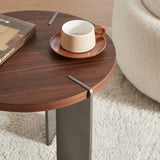 Round Coffee Table Walnut Wood Surface and Black Metel Feet W820P270431