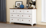 ZUN Wooden Captain Seven-Drawer Dresser for Bedroom, Living Room, Kids' Room, White+Walnut WF317050AAK