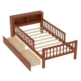Twin Size Bed with Headboard Storage Rack, Two Under-Bed Drawers, Three-Side Guardrails for Safety N733P272374D