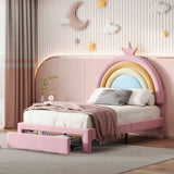 Twin Size Upholstered Rainbow Design Bed, Velvet Princess Platform Bed with Storage Drawer, No N733P234606H
