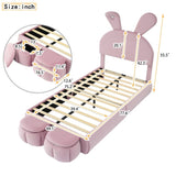 Twin Size Upholstered Platform Bed with Cartoon Ears Shaped Headboard and Light, Pink WF321677AAH