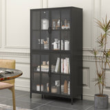 Premium Black Metal Storage Cabinet with Tempered Glass Doors, Adjustable Shelves, Anti-Tipping T2398P263577