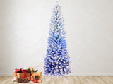 6FT Blue Gradient Flocked Pencil Christmas Tree with 200 Warm White LED Lights, 485 Tips, Hinged 23434285