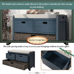 ZUN Storage Bench with Removable Basket and 2 Drawers, Fully Assembled Shoe Bench with Removable Cushion 08014849