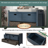 ZUN Storage Bench with Removable Basket and 2 Drawers, Fully Assembled Shoe Bench with Removable Cushion 08014849