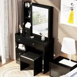 ZUN Small Space Left Drawer Desktop Vanity Table + Cushioned Stool, Extra Large Right sliding mirror, 33856861