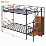 Twin Over Twin Metal Bunk Bed with Lateral Storage Ladder and Wardrobe, Black MF315578AAB
