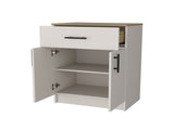 FM FURNITURE Cope kitchen Pantry in melamine with 2 doors and 1 drawer, ivory/ natural Oak B128P217895