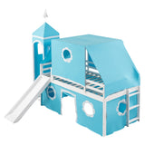 Twin Size Loft Bed with Slide Blue Tent and Tower - Blue WF532005AAC