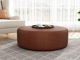 Upholstered Round Ottoman,PU Leather,Brown N757P181733R