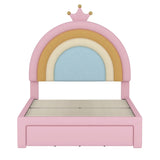 Twin Size Upholstered Rainbow Design Bed, Velvet Princess Platform Bed with Storage Drawer, No N733P234606H