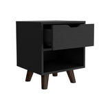 Modern Nightstand 19"H with Spacious Drawer, Open Storage Shelf and Chic Wooden Legs, Black B097132940