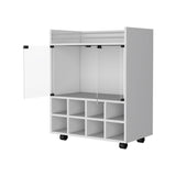Minneapolis Bar Cart with Integrated 8-Bottle Rack, Glass Encased Cabinet and Aluminum Bar Top B128P176156