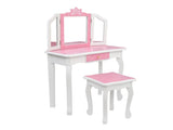 Children's Wooden Dressing Table Three-Sided Folding Mirror Dressing Table Chair Single Drawer Blue 21682887