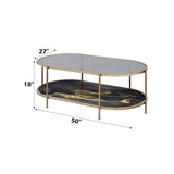 ZUN ACME Fiorella Coffee Table, Glass, Black Marble Paint & Gold Finish LV02222