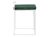 Fuji Contemporary Stackable Counter Stool in White with Green Velvet Cushion by LumiSource - Set of B202P222386