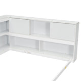 ZUN Full Floor Bed with L-shaped Bookcases, sliding doors,without slats,White W504P146192