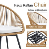 Modern 3-Piece Set 17.7" Anti-Spill Round Coffee Table 2 Rattan Swivel Chairs, Outdoor Patio W1151P250965