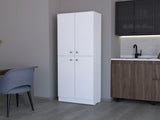 White Pantry Cabinet with 4 Doors and 5 Hidden Shelves B062P193659