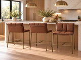 26" Counter Stool - Brown Upholstered Seat, Brass Metal Frame, 26 in. B2751P617763
