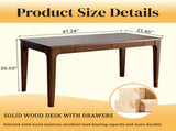 Solid Wood Desk with Drawers, Standing Desk with Smooth Edges, Home Office Desk for Small Spaces, W3204P383053