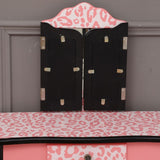 Three-Fold Mirror Single Drawer Arc Feet Children Dresser Red Leopard Print 96588246