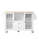 Mobile Kitchen Island Storage Trolley Cart on Wheels with Dropleaf Top, Towel/Spice Rack,2 Drawers, W1157P308196