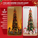 6 FT Fully Decorated Pre-lit Christmas Tree, Pop Up Artificial Xmas Tree with 150 Warm Lights 99978008