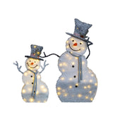 Set of 2 Lighted Snowman with Top Hat Christmas Decorations, Pre-lit 2D Holiday Decor with 80 Warm 25364656