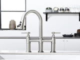 3 Hole Brushed Nickel Bridge Kitchen Faucet with Down Sprayer,2 Handle Faucet for Kitchen Sinks W1932P186913