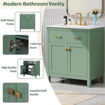 ZUN 30-inch Bathroom Vanity with Ceramic Sink, Modern Green Single Bathroom Cabinet with 2 Doors and a WF324045AAF
