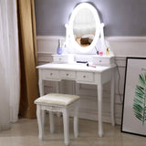 ZUN With Light Bulb Single Mirror 5 Drawer Dressing Table White=39757282,61588080 60709581