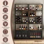 ZUN 82.7" Industrial Tall Black Bar Wine Rack Cabinet with Glass Holder Wood Home Bar Cabinet WF325110AAB