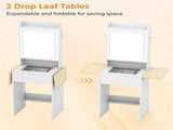 Vanity Table with LED Lighted Mirror, 2 Drop Leaf Extension & Built-in Charging Station-White 83199140