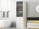 70.87" H Tall Bathroom Storage with 1 glass Door and 3 Drawer, Narrow Storage Unit, Floor W331P298186