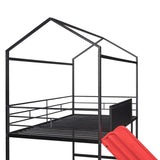 Metal House Bed With Slide, Twin Size Metal Loft Bed with Two-sided writable Wooden Board MF294384AAJ